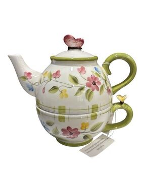 Home Interiors 3 Piece Vintage Floral Teapot w/lid and Cup 🆕